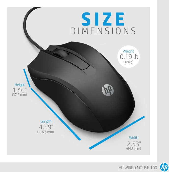 HP Wired Mouse 100 schwarz, USB