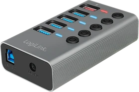LogiLink USB-Hub mit Ladeanschluss, 4x USB-A 3.0, USB-B 3.0 [Buchse]