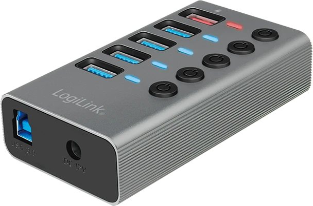 LogiLink USB-Hub mit Ladeanschluss, 4x USB-A 3.0, USB-B 3.0 [Buchse]