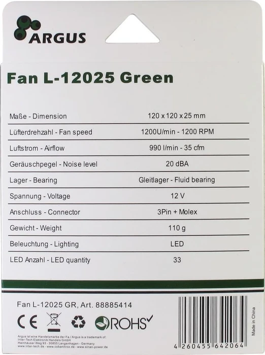 Inter-Tech Argus L-12025 grün, 120mm