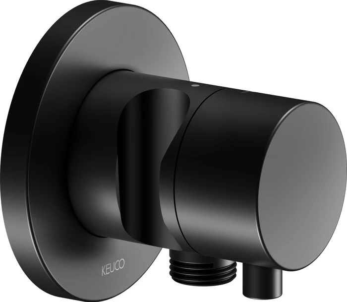 Keuco IXMO 59541 Comfort Absperrventil mit Schlauchanschluss und Brausehalter rund schwarz matt