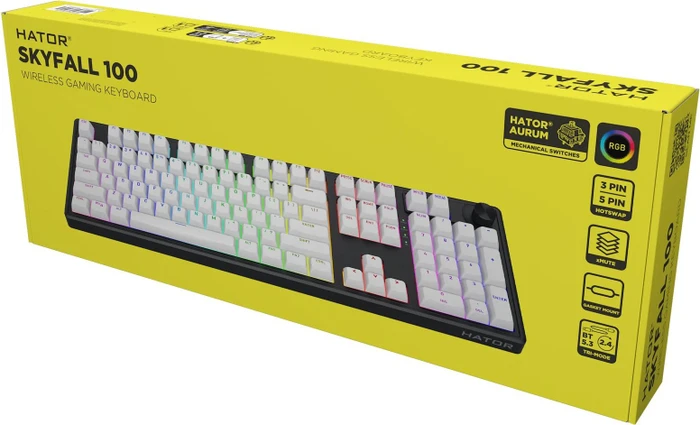 Hator Skyfall 100 Wireless, weiß/schwarz, LEDs RGB, Aurum Lemon, USB/Bluetooth, US