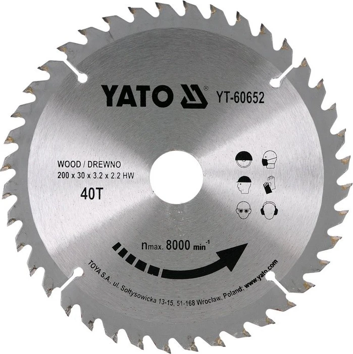Yato YT-60652 HM Kreissägeblatt 40Z, 210x2.2x30mm, 1 Stück