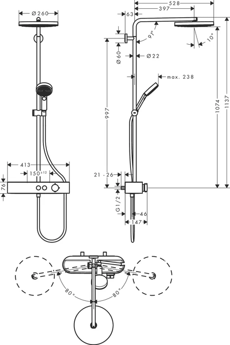 Hansgrohe Pulsify S Showerpipe 260 1jet mit ShowerTablet Select 400 Duschsystem brushed bronze