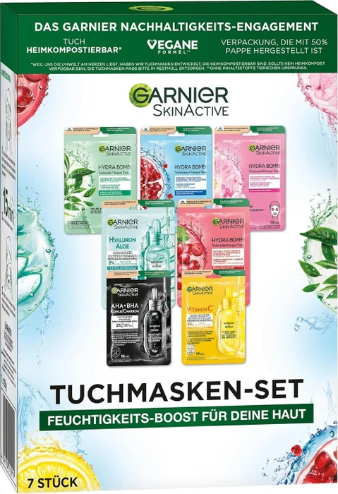 Garnier Hydra Bomb Tuchmaske 7 Tage Pflege-Kur, 7 Stück