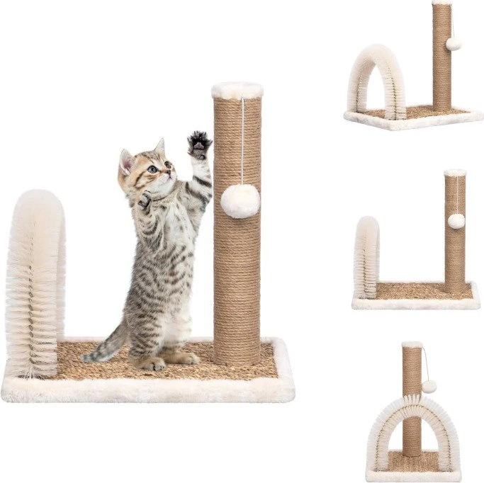 vidaXL Katzenbaum mit Fellpflegebogen und Kratzsäule, weiß/braun