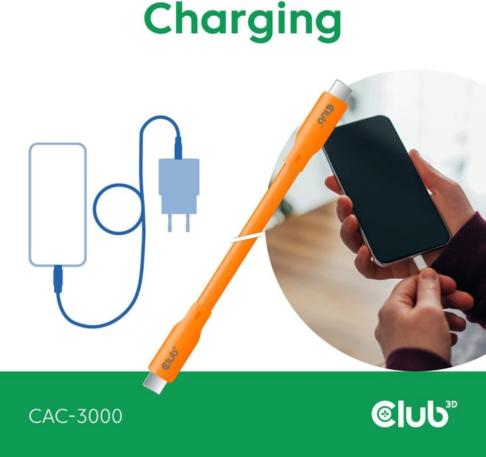 Club 3D USB4 Kabel, 20Gb/s, 240W PD EPR, USB-C Stecker auf USB-C Stecker, 2m, orange