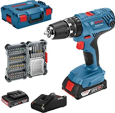 Bosch Professional GSB 18V-21 Akku-Schlagbohrschrauber inkl. L-Boxx + 2 Akkus 2.0Ah + Zubehör