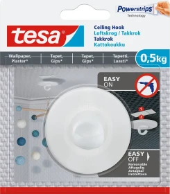tesa Powerstrips Deckenhaken Tapete/Putz rund weiß, 1 Stück