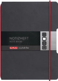 Herlitz my.book flex Notizheft, A6, kariert, Lederoptik-Wechselcover, anthrazit/rot, 40 Blatt