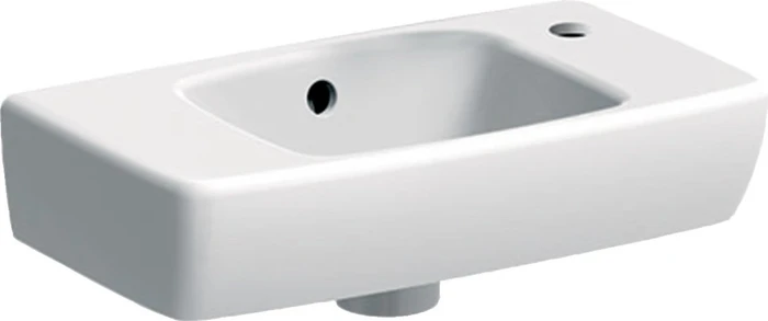 Geberit Renova Compact Handwaschbecken verkürzte Ausladung mit Ablagefläche 45cm, Hahnloch rechts, mit Überlauf, weiß