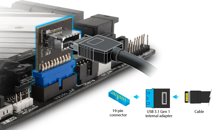 Akasa USB 3.0 19-Pin auf USB 3.1 20-Pin Key-A Pfostenstecker intern