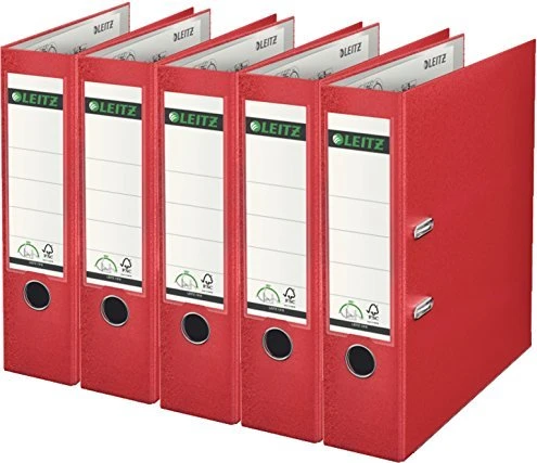 Leitz Qualitäts Ordner 2-Ring 180° Plastik, 80mm, A4, rot, 5er-Pack