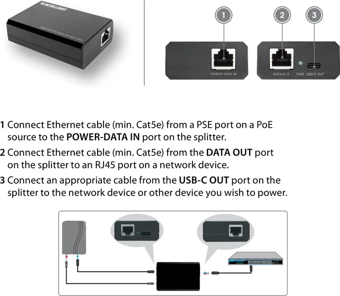 Intellinet Gigabit PoE-Splitter, 2x RJ-45, PoE++ PD