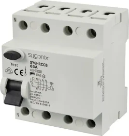 Sygonix Fehlerstrom-Schutzschalter A 4polig 63A 0.03A 400 V/AC