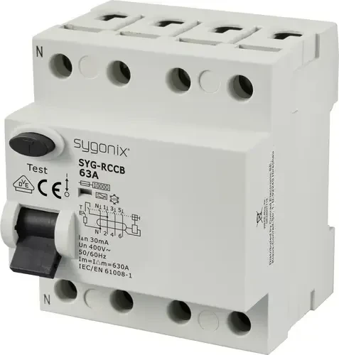 Sygonix Fehlerstrom-Schutzschalter A 4polig 63A 0.03A 400 V/AC