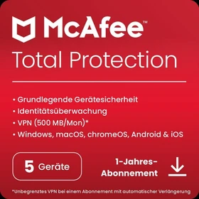 McAfee Total Protection, 5 User, 1 Jahr, ESD (multilingual) (Multi-Device) (MTP00GNR5RDD)