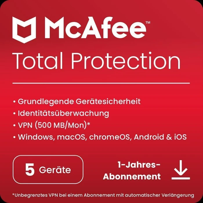 McAfee Total Protection, 5 User, 1 Jahr, ESD (multilingual) (Multi-Device)