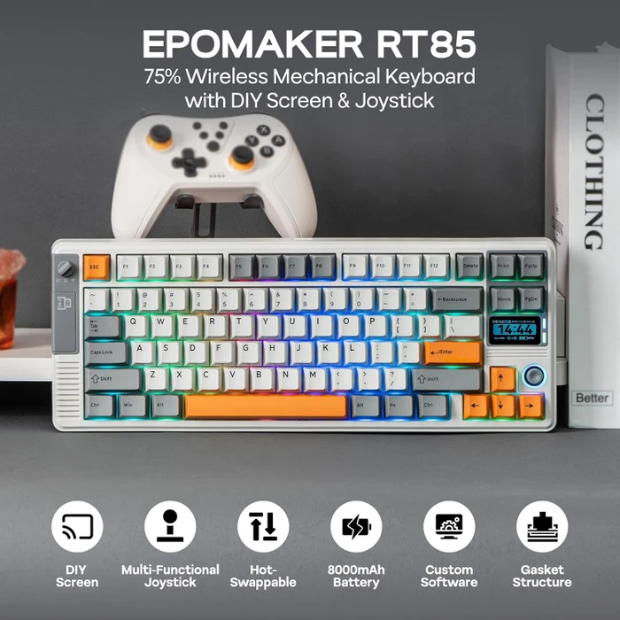 Epomaker RT85 Wireless, Gray White, LEDs RGB, hot-swap, Epomaker Creamy Jade, USB/Bluetooth, US