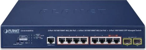 Planet GS-4210 Rackmount Gigabit Managed Switch, 8x RJ-45, 2x SFP, 240W PoE++