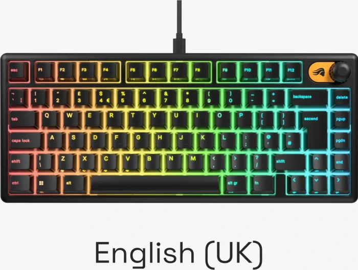 Glorious GMBK 75%, schwarz, LEDs RGB, USB, UK