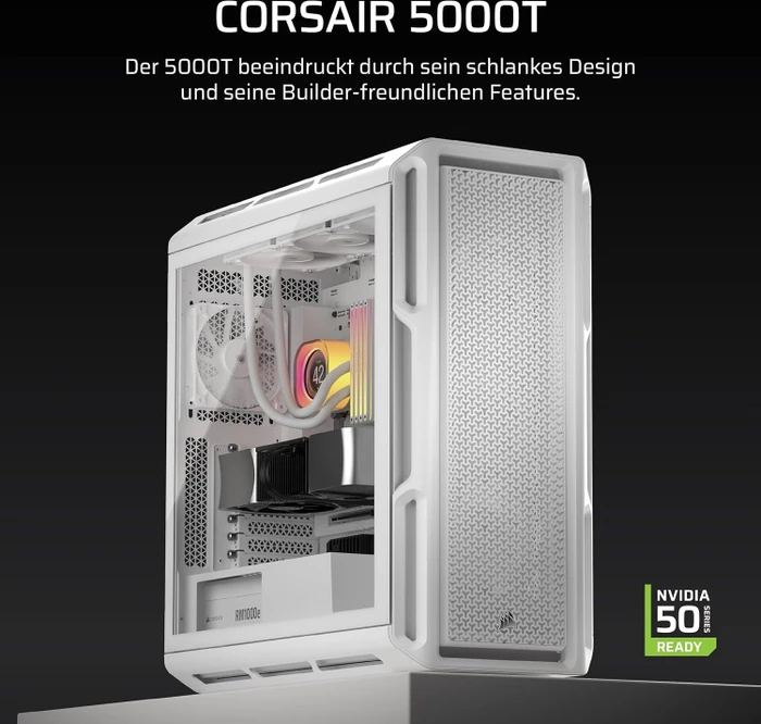 Corsair iCue 5000T TG, weiß, Glasfenster