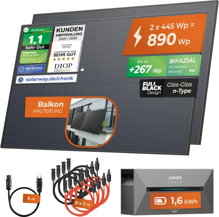 Solarway Deye SUN-M80G4 + JA Solar JAM54D40 + Anker Solarbank E1600, 800W, 840Wp