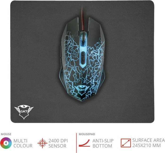 Trust Gaming GXT 783 Izza Gaming Mouse + Mousepad, schwarz, USB