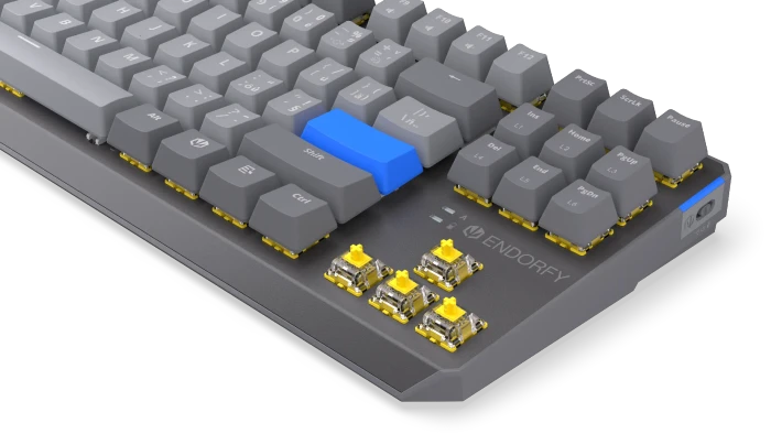 Endorfy Thock V2 TKL Wireless, PBT, grau, LEDs RGB, hot-swap, Endorfy YELLOW, USB/Bluetooth, CZ/SK