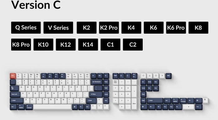 Keychron OEM Dye-Sub Full Set Keycap-Set Bluish Black White - Version C, Kunststoff (PBT), schwarzblau, weiß/schwarz/blau, 137 Tasten, ANSI-US