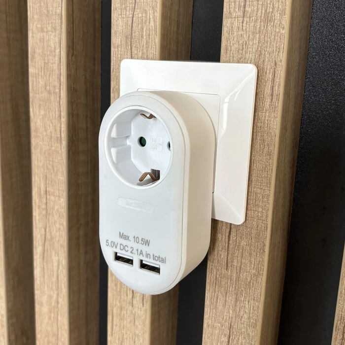 Entac Steckdosenadapter mit 2x USB-A, 1-fach, White