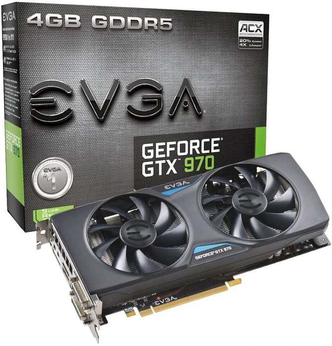 EVGA GeForce GTX 970 ACX, 4GB GDDR5, 2x DVI, HDMI, DP