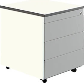 mauser Rollcontainer line, 1x Utensilienauszug, 3x Materialschublade, reinweiß/weiß/weißaluminium