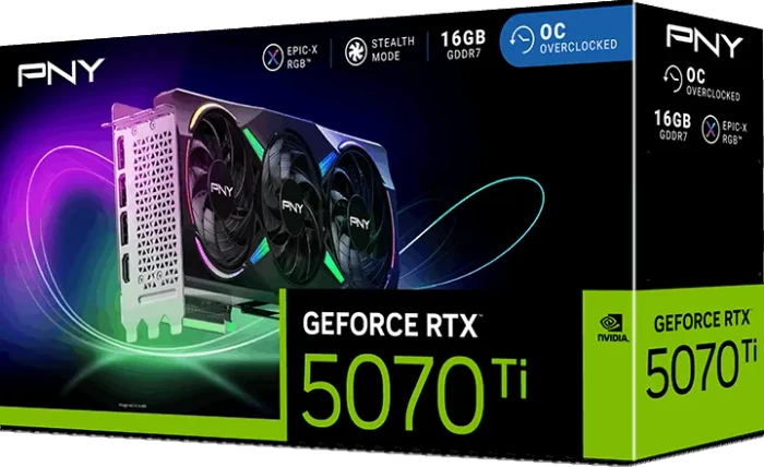PNY GeForce RTX 5070 Ti ARGB Epic-X RGB Triple Fan, 16GB GDDR7, HDMI, 3x DP