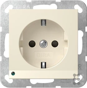Gira System 55 SCHUKO-Steckdose 16A 250V mit LED-Orientierungsleuchte und Shutter, cremeweiß glänzend