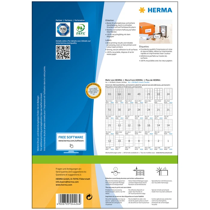 Herma Etiketten Premium, 105x70mm, weiß, matt, 100 Blatt (800 Etiketten)