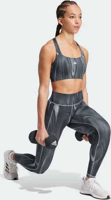 adidas Powerimpact Training Medium-Support 3-Streifen Sport-BH glory grey/carbon/black (Damen)