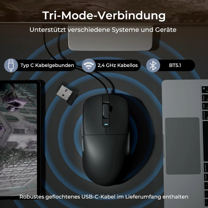 RK Royal Kludge M30 Wireless Gaming Mouse, schwarz/grau, USB/Bluetooth