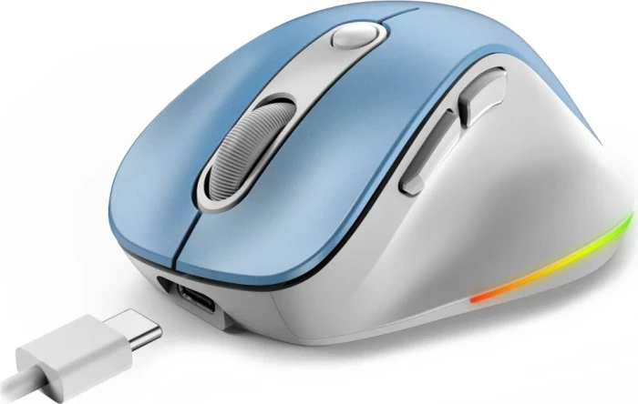Genius Ergo 9000S Pro Wireless Bluetooth Rechargeable Mini Ergo Silent Mouse, Light Blue, USB/Bluetooth