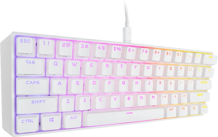 Corsair Gaming K65 RGB Mini, 60%, weiß, MX SPEED RGB Silver, USB, DE