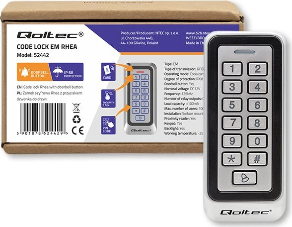 Qoltec Zahlenschloss RHEA mit RFID-Reader silber mit RFID-Reader