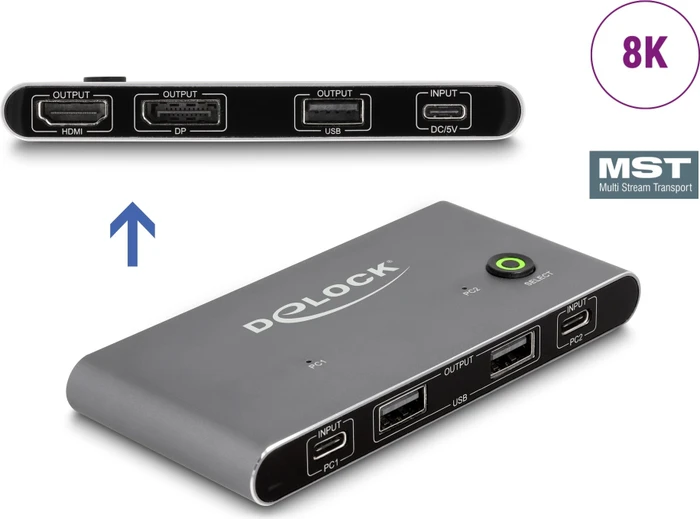 DeLOCK 2-fach USB-C KVM-Switch, anthrazit