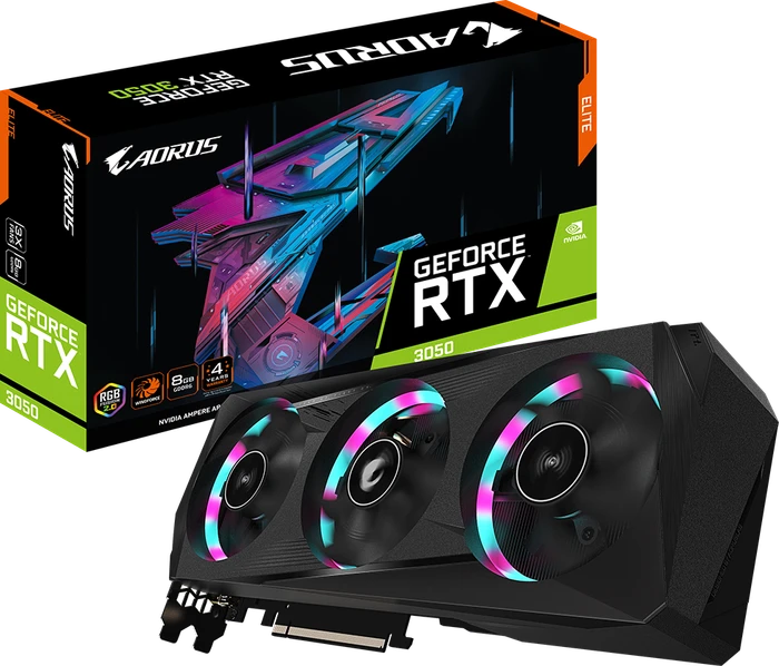 GIGABYTE AORUS GeForce RTX 3050 Elite 8G, 8GB GDDR6, 2x HDMI, 2x DP