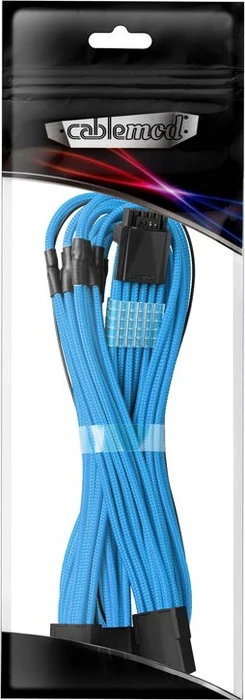 CableMod Pro ModMesh 12VHPWR PCI-e Extension, 3x 8-Pin PCIe Stecker auf 16-Pin PCIe 5.0 12VHPWR Stecker, Adapterkabel, hellblau, 45cm
