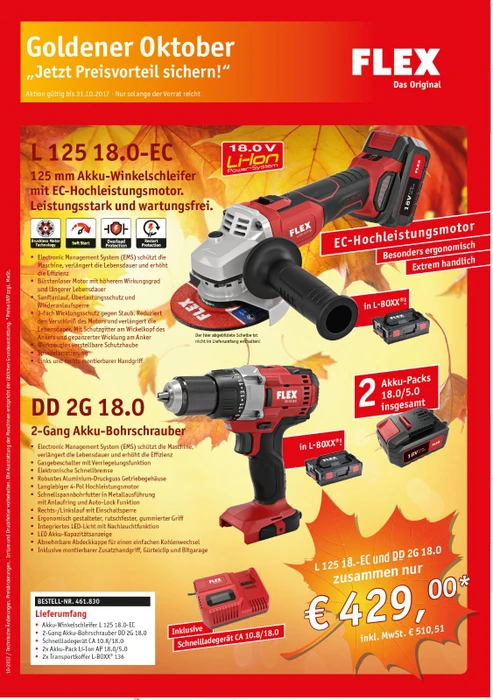 Flex L 125 18.0-EC/5.0 Set ACCUFLEX Akku-Winkelschleifer inkl. L-Boxx + 2 Akkus 5.0Ah