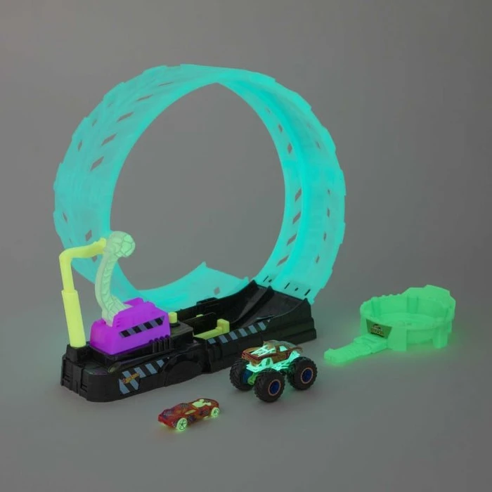 Mattel Hot Wheels Monster Trucks Looping Challenge-Spielset mit Leuchteffekt