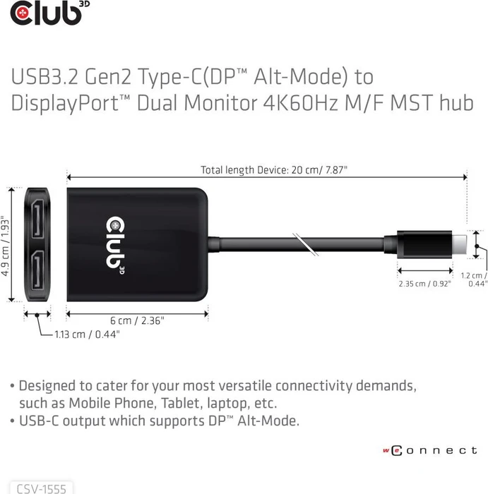 Club 3D USB-C auf Dual DisplayPort Adapter, USB-C 3.1 [Stecker]