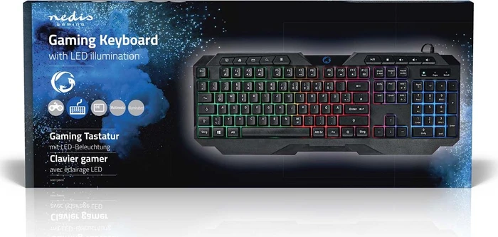 Nedis Gaming Tastatur, LEDs RGB, schwarz, USB, DE