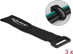 DeLOCK Klett-Kabelbinder mit Schlaufe, 38mm, 280mm, schwarz, 3 Stück