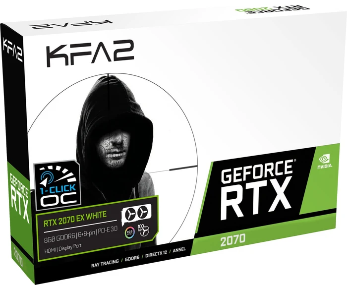 KFA2 GeForce RTX 2070 EX White (1-Click OC), 8GB GDDR6, HDMI, 2x DP